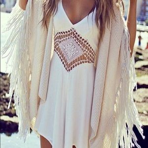 Nude Boho Crochet Cutout Dress